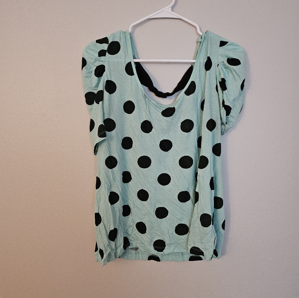 2X Forever 21 Turquoise Polka Dot Blouse